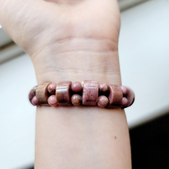 Vintage Natural Rhodonite Boho Beaded Bracelet - Picture 7 of 7